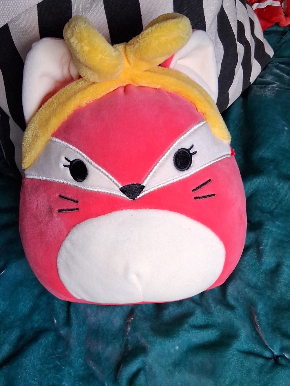 Squishmallows Pink Fox Plush with Yellow Bow and Cream Belly
